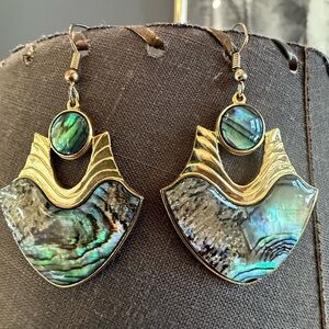 Vintage Gold coloured abalone mother of pearl earrings @ Vuri stamped